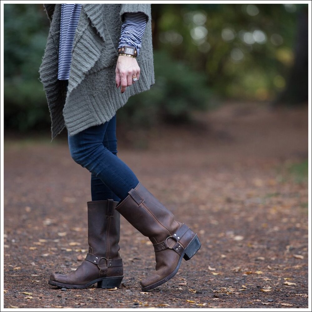 Frye Brown Leather Harness Mid-Calf Boots
